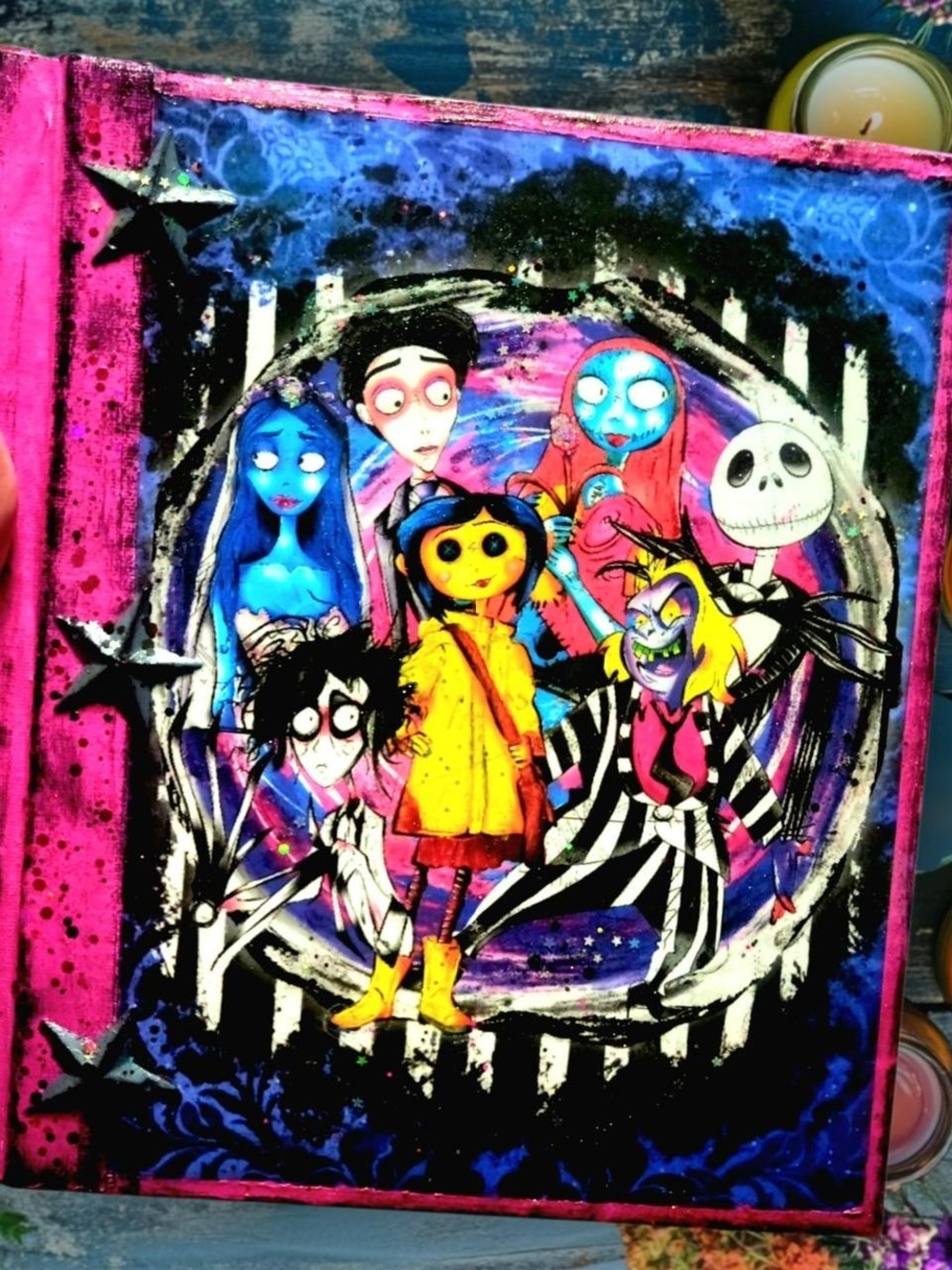 Jack Skellington Spooky Crew Mixed Media Art Junk Journal Large Bright Notebook